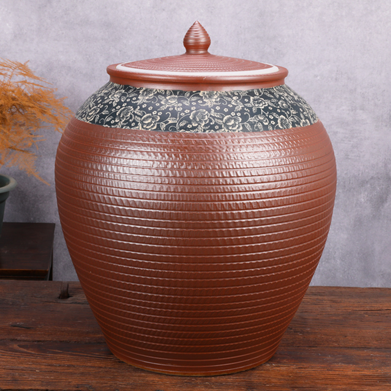 Ceramic barrel with cover coarse pottery household moistureproof ricer box basin surface water cylinder kimchi storage tank bin