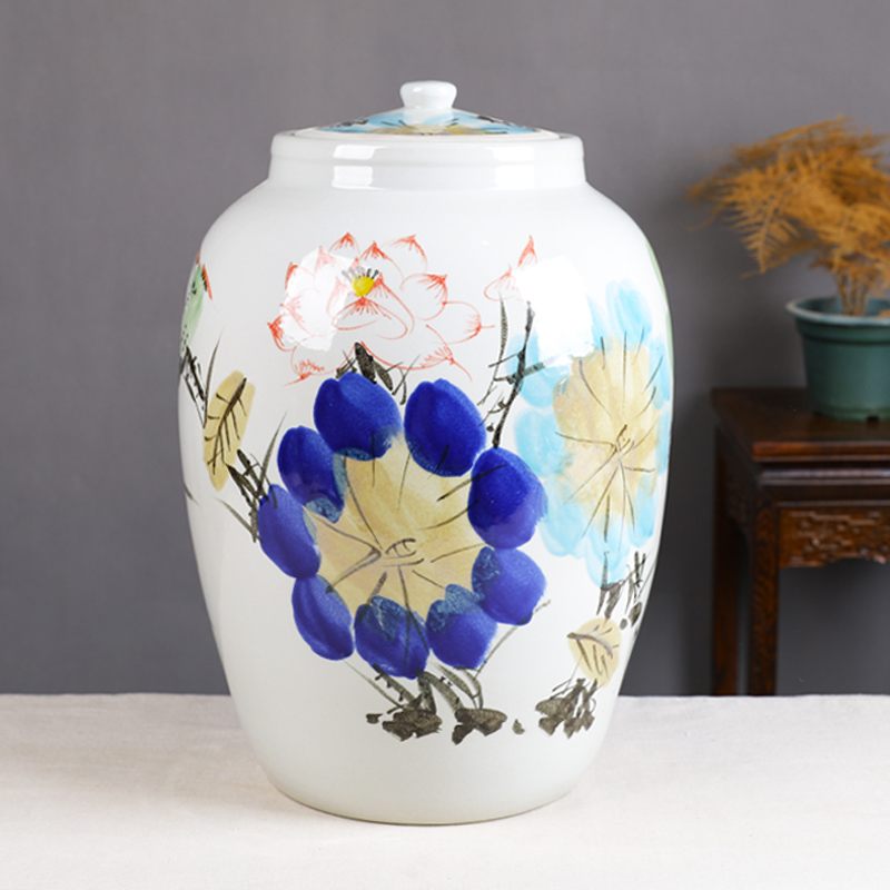 Jingdezhen ceramic barrel ricer box 50 kg/100 jins cylinder tank with cover meters tank cylinder seal storage tank