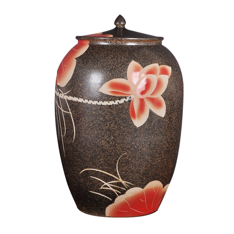 Jingdezhen ceramic barrel ricer box 50 kg pack household with cover cylinder storage rice jar of pickles flour water moisture