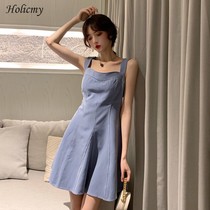 Premium Spring Fairy Orange Stem French Style Sling Dress First Love Gentle Wind Haze Blue Dress Super Fairy