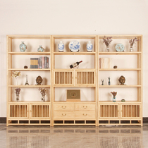 New Chinese ash wood bookshelf display cabinet solid wood bookcase Bogu rack tea storage cabinet file locker paint-free