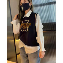 2022 Spring Dress New Academy Wind Small Bear Knit Horse Chia Suit 100 Hitch White Shirt Blouse horse clip Two sets