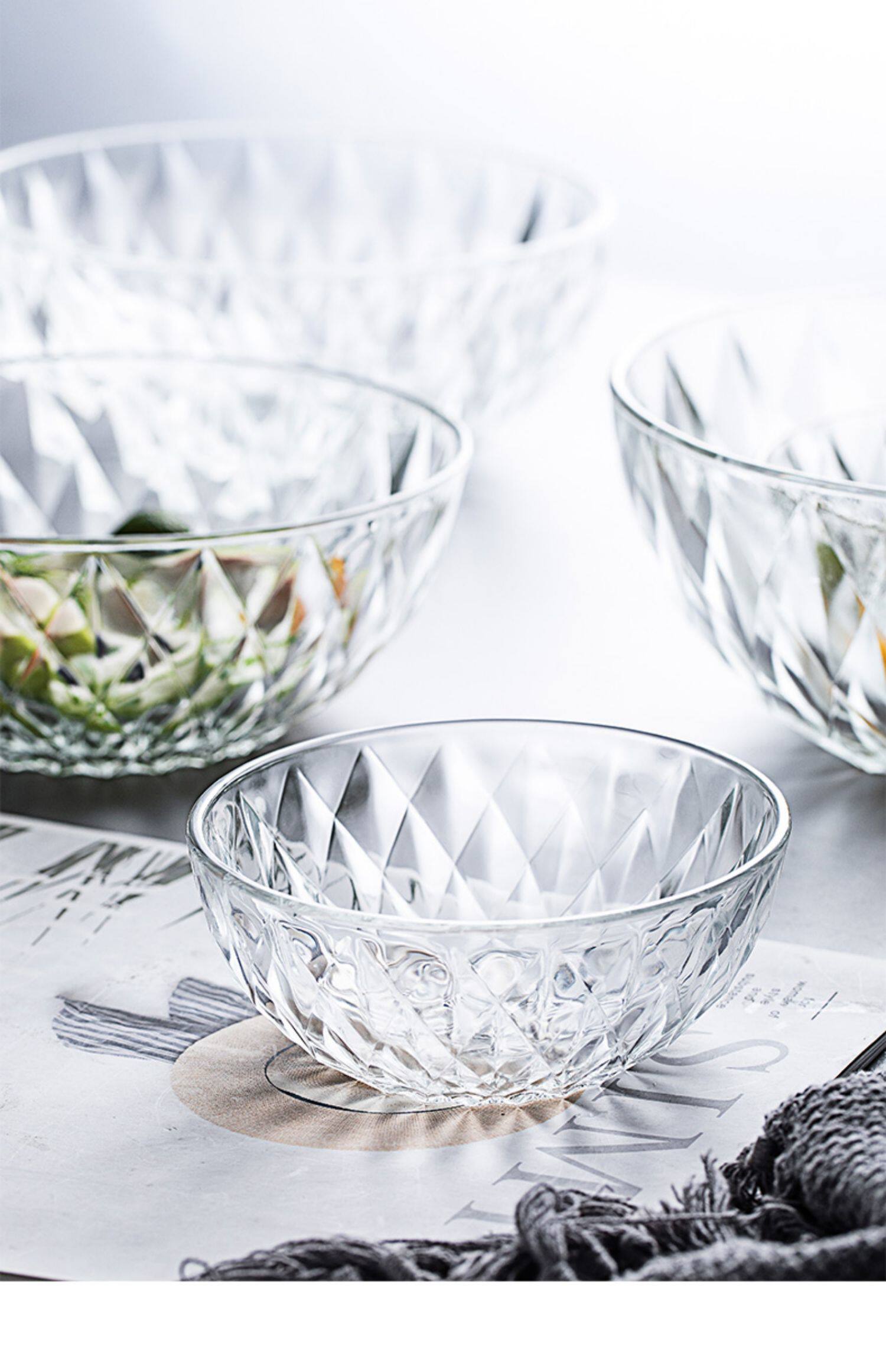 透明玻璃碗盘家用水果沙拉碗单个ins网红学生泡面创意耐热碗餐具