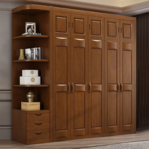 Full solid wood wardrobe combination log Chinese home bedroom big closet Hyundai Jane about 3 4 5 six doors wood cupboard
