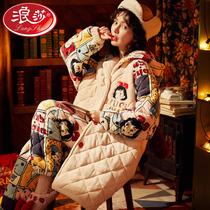 Coral fleece pajamas womens winter thickened three-layer quilted ultra-thick cute girl flannel nightgown winter long