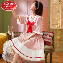 Langsha 2022 new nightdress female summer thin section pure cotton short-sleeved home service female princess wind pajamas female summer