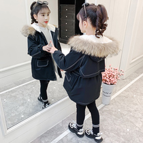 Girls' cotton clothes thickened 2022 new foreign air winter clothes children's long down winter cotton coat pie overcomes