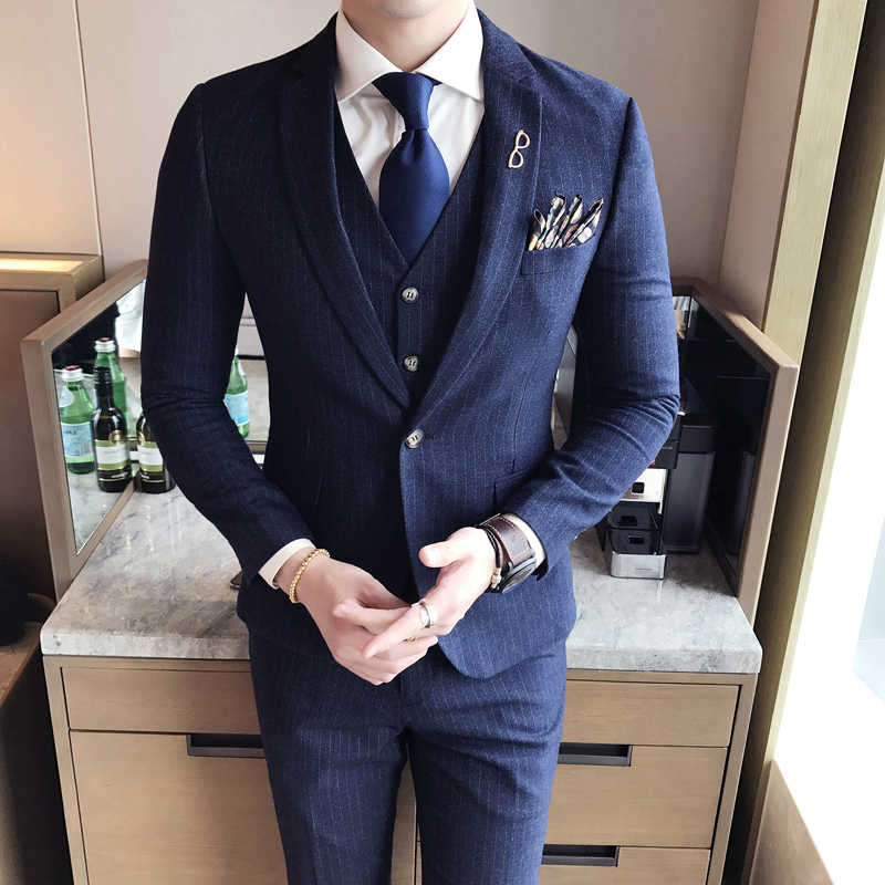 英伦西服暗竖条纹气质修身男士西服 新郎西装伴郎西装6001/p280