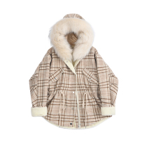 DESIGNER PLUS hooded Parker women 2020 autumn and winter New loose slim hairy collar plaid coat