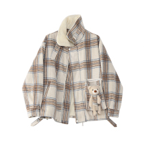 DESIGNER PLUS (spot) bear plaid woolen coat women loose padded lamb plush coat