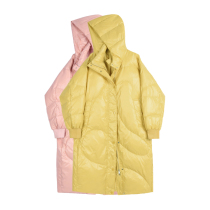 DESIGNER PLUS yellow down jacket womens long knee fashion loose profile hooded Korean coat