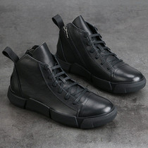 Mens new bull leather high-help shoes and Korean version of leather trend thick soles high-end shoes casual board shoes