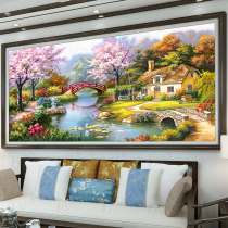 Cross embroidered 2021 new living room line embroidered minimalist modern European-style oil painting Garden Landscape Landscape Painting Big