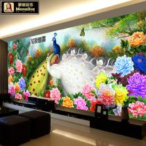 Cross embroidered 2021 new living room line embroidered minimalist modern flower opening rich and expensive Peacock plot with great view of full embroidery