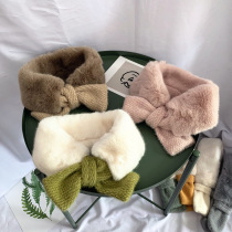 Korean version of solid color Korean imitation mink hair children cross scarf winter small hair collar warm female baby Princess bib