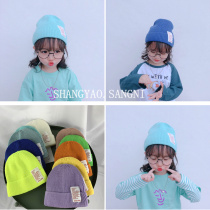 Childrens hat Korean official website same knitted hat letter cloth sticker macaron color melon skin autumn winter wool hat foreign gas