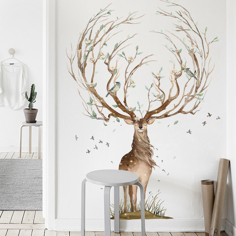 北欧ins麋鹿壁纸自粘温馨客厅玄关沙发墙面装饰贴纸卧室墙壁墙贴
