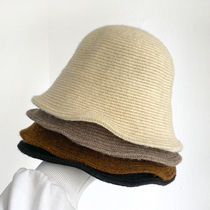 Autumn and winter wool knitted fishermans hat female Korean version of net red wind bucket hat Japanese Joker warm basin hat big head tide
