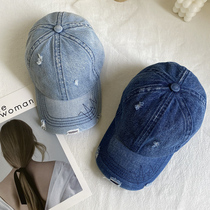 New mens and womens baseball cap Korean version of face small fashion denim hole cap female spring and autumn sun hat out