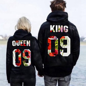 autumn / winter new queen king 09 printed hooded long sleeve couple’s loose Pullover