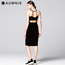 AUMNIE Aomini Womens Dress Open Back Hollow Sexy Strap Black Slim Dress Sports Fitness Yoga Clothing