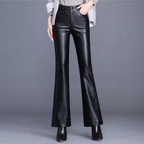 Plus Velvet micro horn trousers large size leather pants women 2021 Winter high waist casual stretch stretch sheep leather leggings tide