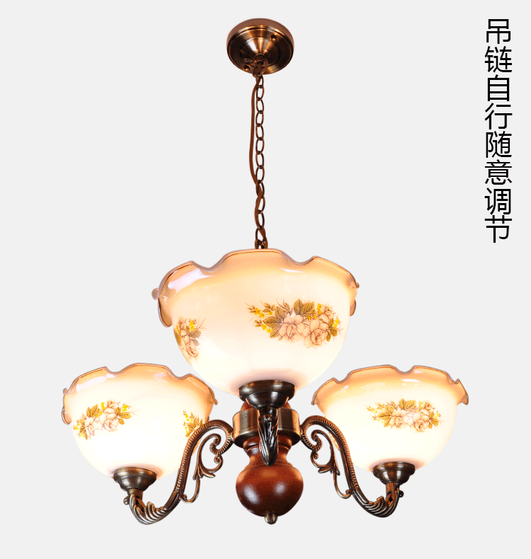 南国小镇怀旧民国风3头链条吊灯中式新古典复古吊灯客厅卧室吊灯