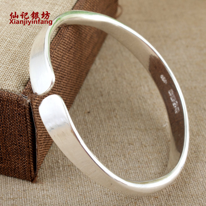 简约999足银手镯女友雪花银手镯手工银饰送妈妈纯银手镯白银手镯