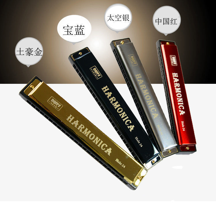 24 Holes Harmonica Beginners Adult Children Metal Brass Core Double Row Children Enlightenment Harmonica Beginners students-Taobao