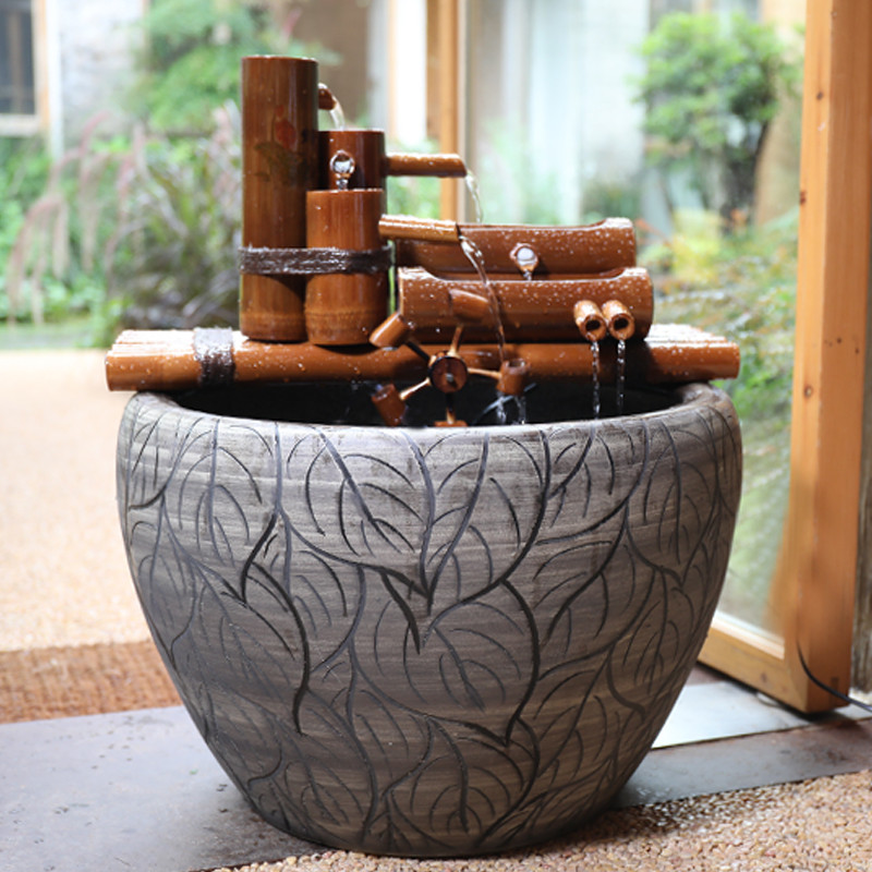 Bamboo water fountain water wheel furnishing articles to spill creative decorative stone runnel circulating water, ceramic aquarium filter