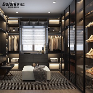 博洛尼定制整体衣柜卧室现代铝框玻璃推拉门大衣橱衣帽间伯尔尼亚
