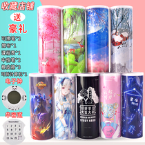 Net red trembles with cherry blossoms into the oil quicksand stationery box multi-function large capacity transparent cylindrical student bully pen box men and women personality creative Calculator Simple creative cute student Pencil Case
