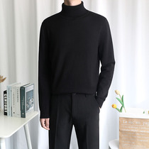 Tall-collar sweater male tinker black autumn winter with velvet and thick knitted sweatshirt Korean version of the trendy man wearing a bottom shirt