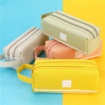 Canvas pencil bag female simple Japanese junior high school high school large capacity ins wind Korean version of the size of the student cute tide