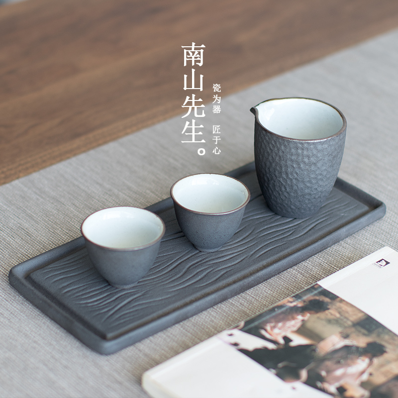 Mr Nan shan rhyolitic black pottery tea tray ceramic Japanese tea table dry tea tray was contracted kung fu tea tray