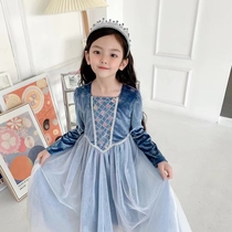 Girls dress 2022 autumn and winter ice and snow cloak princess dress Frozen Elsa princess dress cloak skirt late autumn