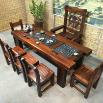 Old ship wood tea table and chair combination office one tea table balcony small tea table new Chinese tea table solid wood furniture