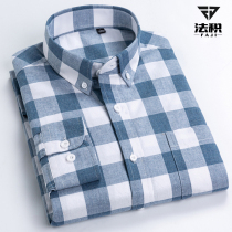 Spring new mens pure cotton long-sleeved plaid shirt for young and middle-aged thin casual shirt with fat plus size