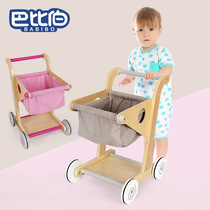 Wooden childrens shopping cart toy boy girl simulation supermarket cart play house kitchen toy set export