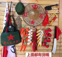 Features Anti-war Red Army bag exhibition items Vintage pendant Scenic area decoration props National Day Dance Hat hat straw shoes man