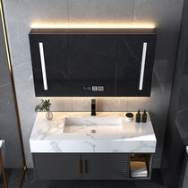 Oak bathroom cabinet modern simple rock board one-body basin wash table washbasin cabinet combination toilet smart mirror cabinet