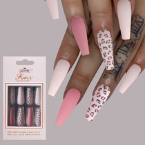 24 30Pcs Pink Leopard Designs False Nails French Long Coffin