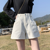 White denim shorts Women summer loose high waist 2021 New Tide thin wide leg design sense minority students