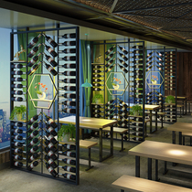 Luminous wine rack Bar wall-mounted wrought iron rack display display Coffee restaurant industrial wind partition wine rack screen exhibition