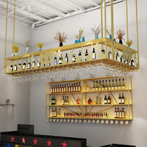 Bar iron wine cabinet Wall cabinet Restaurant industrial wind hanger Upside down goblet rack Bar decoration hanging wine rack