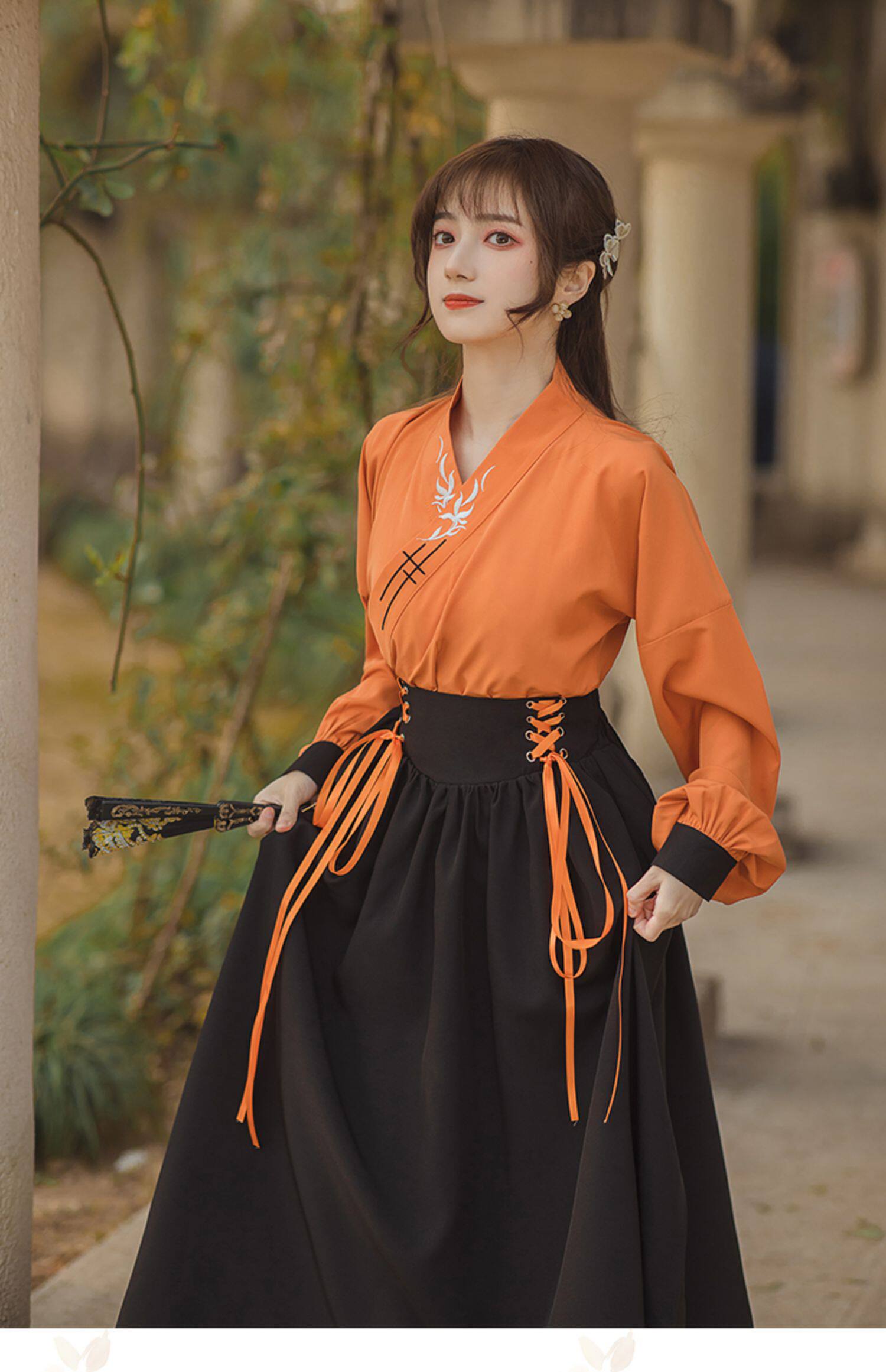 限价实拍2022新款复古交领绣花长袖 松紧半裙套装 国风改良汉元素