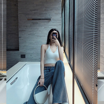 Camisole female ins tide can be worn outside slim and thin inside white lace-up knitted halter neck top female all-match