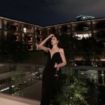 Dress femininity waist thin retro dress black sexy deep v suspender 2020 new skirt female summer