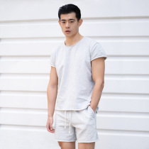 DRIOCO spring and summer solid color flanging t-shirt simple round neck half-sleeved sports short-sleeved mens fashion casual loose top