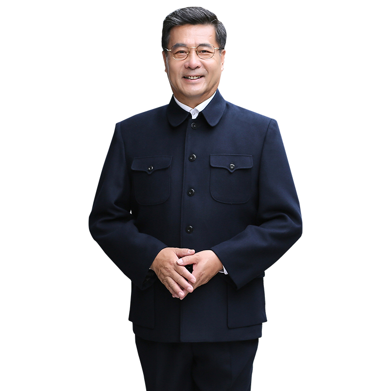 羊毛呢中山裝男套裝中老年爺爺中山服大尺碼外套老人秋冬爸爸裝加厚